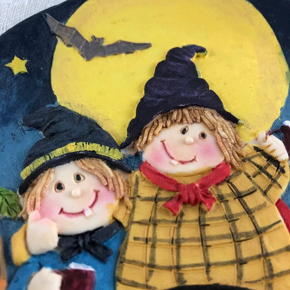 Vintage 1997 Halloween Witches Plate 5¼” 3D Ceramic Decor from Popular Imports